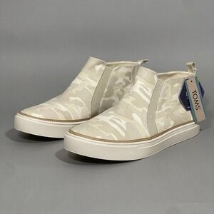 TOMS Women's 9.5 Sneaker Boots Slip On Bryce Camo Beige Tan Egret NWT